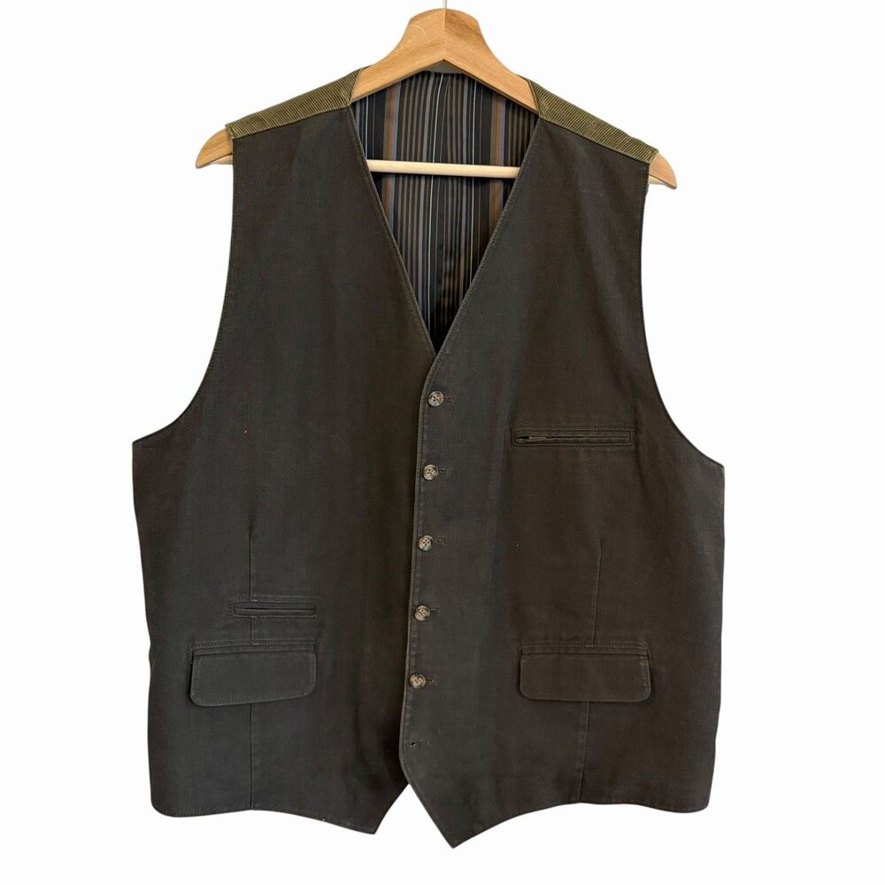 Kroon Mens Glen Plaid Cotton Waistcoat Vest Size XL Dark Academia Corduroy